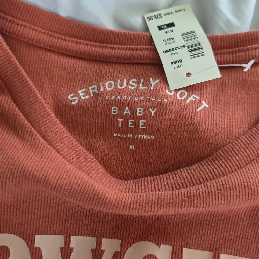 Aeropostale Women's Size XL Orange Ribbed Cowgirl Soft Cropped Baby Tee